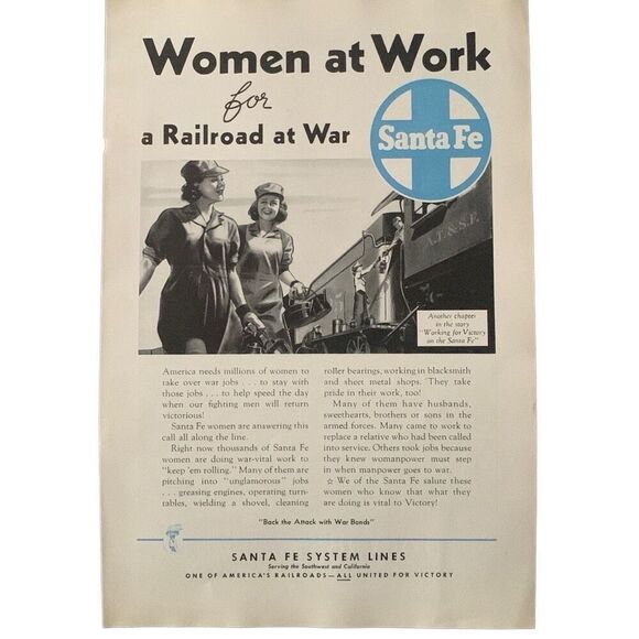 Vintage 1943 Santa Fe Railway Women at Work Ad Advertisement - Picture 1 of 4